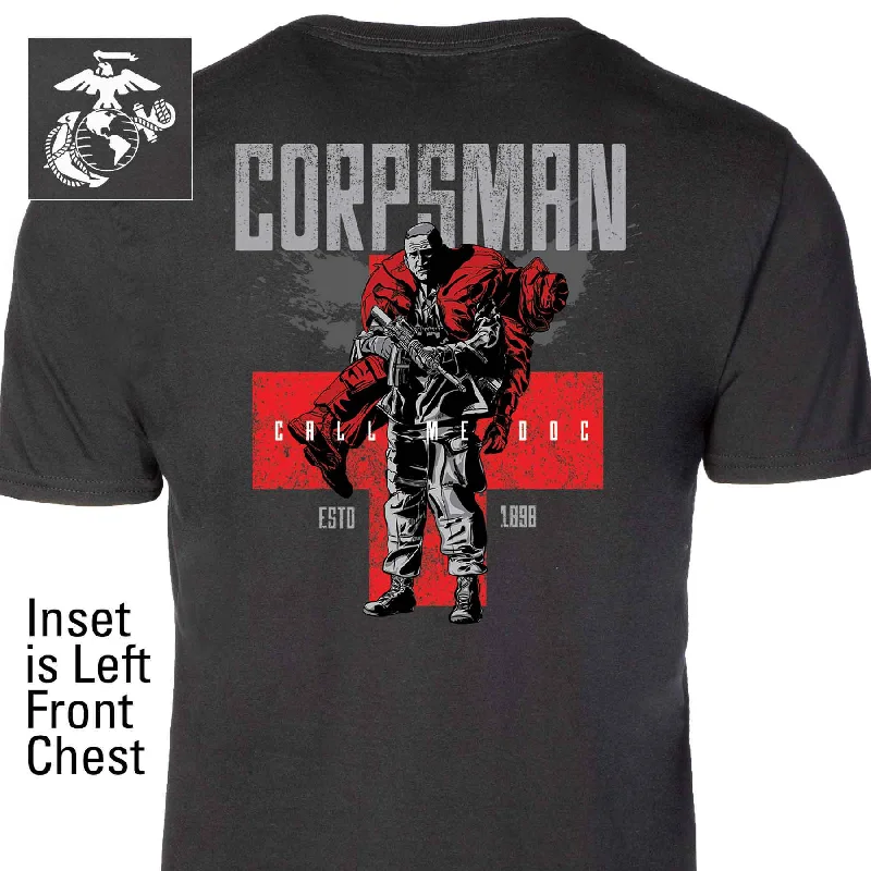 Men's distressed denim - look t - shirts with a rugged appealCorpsman Back With Left Chest T-shirt Men's distressed denim - look t - shirts with a rugged appealCorpsman Back With Left Chest T-shirt