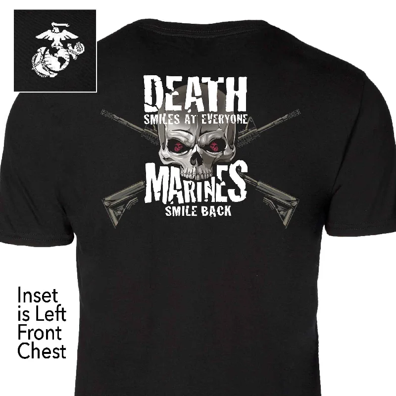 Men's polo t - shirts with a contrast collar for a preppy lookUSMC Graphic "Marines Smile Back" Skull T-shirt Men's polo t - shirts with a contrast collar for a preppy lookUSMC Graphic "Marines Smile Back" Skull T-shirt