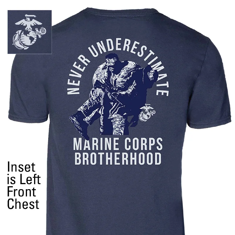 Men's button - front t - shirts with a unique artistic printUSMC Marine Corps Brotherhood T-shirt 100% Cotton Men's button - front t - shirts with a unique artistic printUSMC Marine Corps Brotherhood T-shirt 100% Cotton