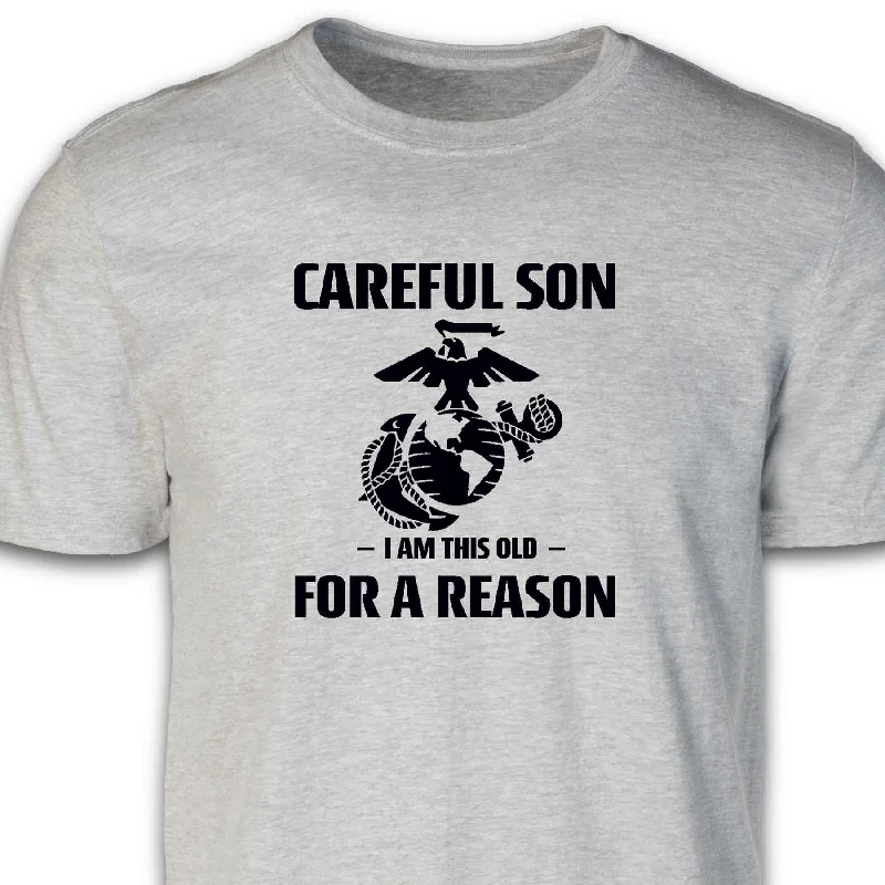 Men's long - sleeve henley t - shirts with button - down placketsMarine Graphic 'Careful Son' Short-Sleeve T-shirt Men's long - sleeve henley t - shirts with button - down placketsMarine Graphic 'Careful Son' Short-Sleeve T-shirt