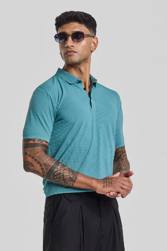 Men's antimicrobial polo shirts for odor - free daily wearTurquoise Textured Polo T-Shirt Men's antimicrobial polo shirts for odor - free daily wearTurquoise Textured Polo T-Shirt