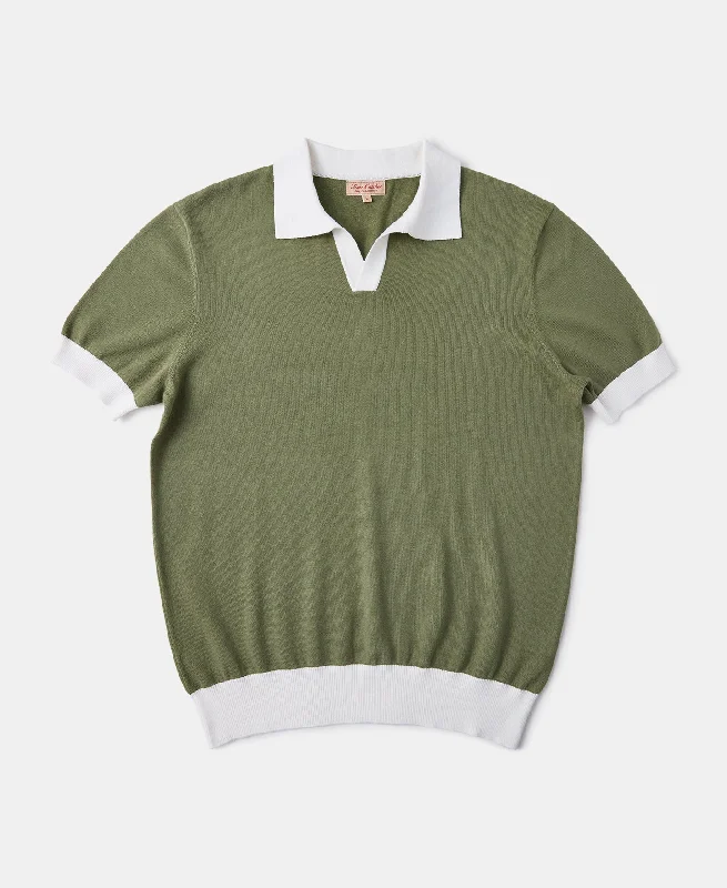 Men's stretchable athletic polo shirts for fitness workoutsTwo-Tone Johnny Collar Cotton Polo Shirt - White/Green Men's stretchable athletic polo shirts for fitness workoutsTwo-Tone Johnny Collar Cotton Polo Shirt - White/Green