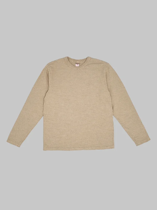Men's button - down spread collar polo shirts for business casualUES No.8 Slub Nep Long Sleeve T-Shirt Beige Men's button - down spread collar polo shirts for business casualUES No.8 Slub Nep Long Sleeve T-Shirt Beige