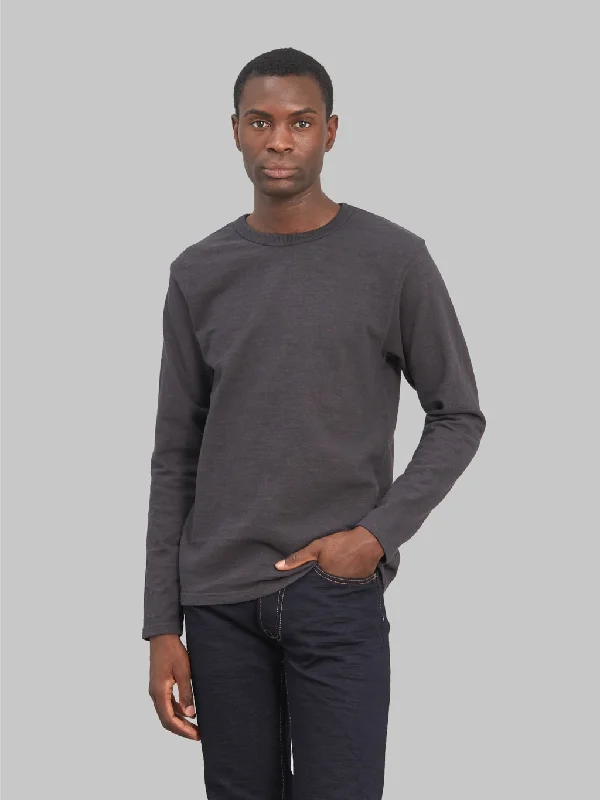 Men's two - tone stripe polo shirts with a preppy styleUES No.8 Slub Nep Long Sleeve T-Shirt Black Men's two - tone stripe polo shirts with a preppy styleUES No.8 Slub Nep Long Sleeve T-Shirt Black