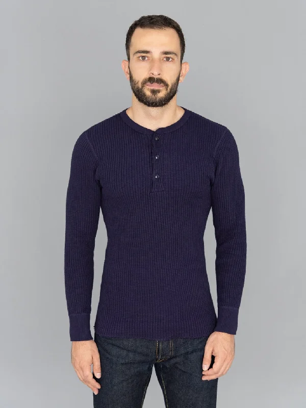 Men's luxury cashmere blend polo shirts in solid colorsUES Thermal Big Waffle Henley T-Shirt Navy Men's luxury cashmere blend polo shirts in solid colorsUES Thermal Big Waffle Henley T-Shirt Navy