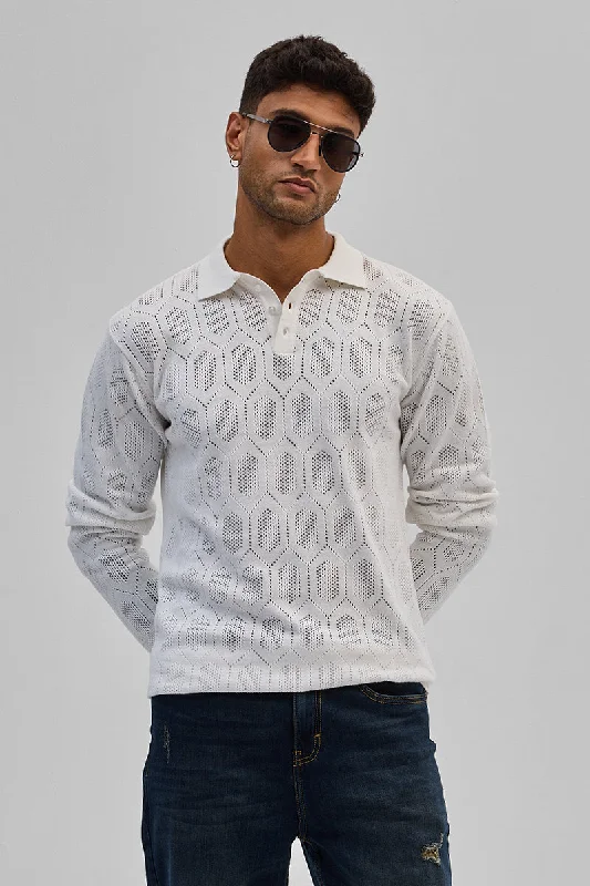Men's vintage - inspired retro polo shirts with unique patternsWhite Self-Design Polo T-Shirt Men's vintage - inspired retro polo shirts with unique patternsWhite Self-Design Polo T-Shirt