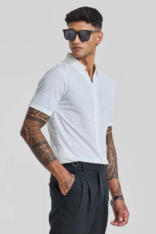 Men's color - block polo shirts with a bold fashion statementWhite Textured Polo T-Shirt Men's color - block polo shirts with a bold fashion statementWhite Textured Polo T-Shirt
