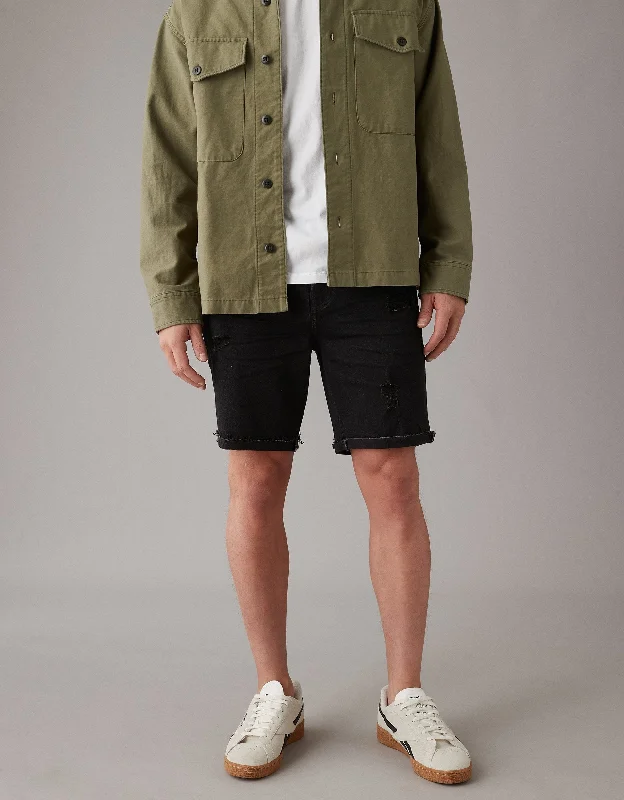 Men's zip - pocket canvas shorts for added functionality during travel AE EasyFlex 9" Athletic Patched Denim Short Men's zip - pocket canvas shorts for added functionality during travel AE EasyFlex 9" Athletic Patched Denim Short