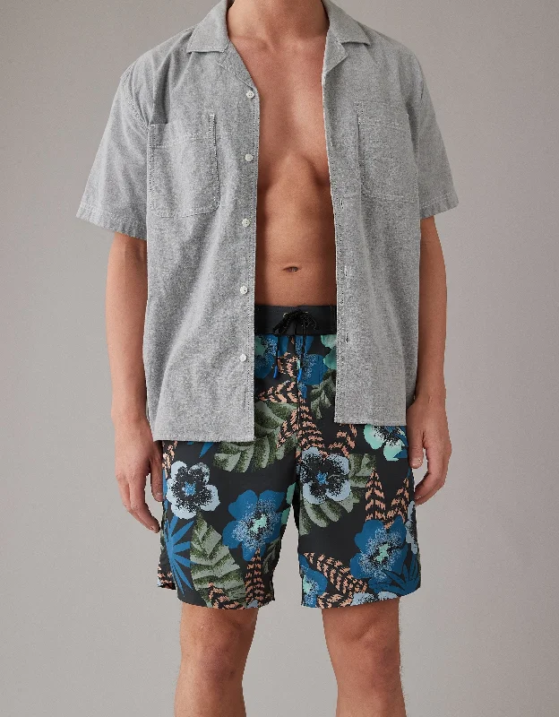 Men's floral print silk blend shorts for a unique night - out look AE Tropical Flex 8" Classic Board Short Men's floral print silk blend shorts for a unique night - out look AE Tropical Flex 8" Classic Board Short