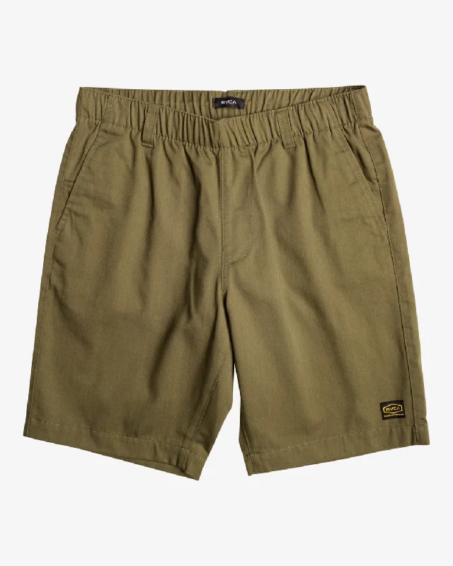 Men's ripped denim shorts for a trendy streetwear aesthetic Americana 20" Elastic Waist Shorts - Olive Men's ripped denim shorts for a trendy streetwear aesthetic Americana 20" Elastic Waist Shorts - Olive
