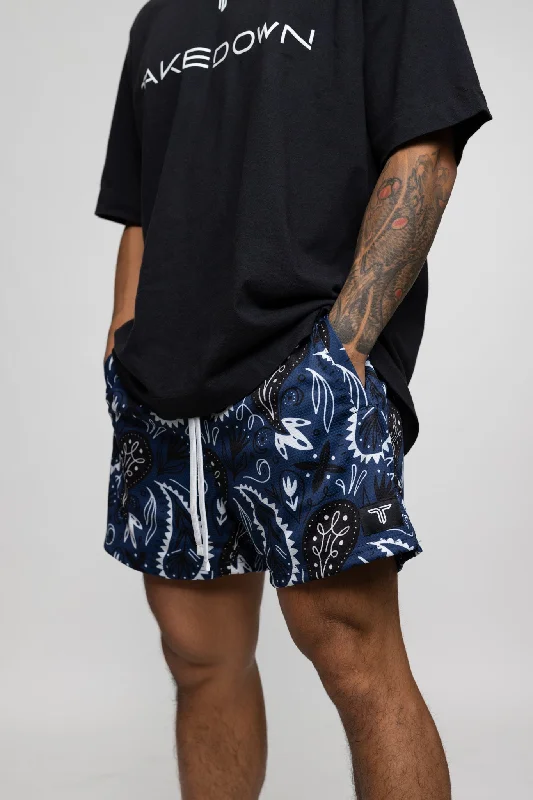 Men's drawstring casual linen shorts for a laid - back summer look Bandana Mesh Training Short (5" Inseam) - Blue Men's drawstring casual linen shorts for a laid - back summer look Bandana Mesh Training Short (5" Inseam) - Blue