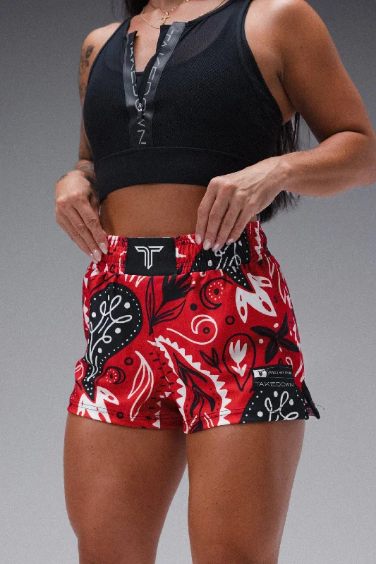 Men's wide - leg linen blend shorts for a relaxed beachside vibe Bandana Women's Fight Shorts (3" Inseam) - Red Men's wide - leg linen blend shorts for a relaxed beachside vibe Bandana Women's Fight Shorts (3" Inseam) - Red