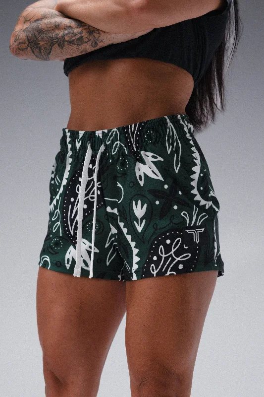Men's drawstring casual linen shorts for a laid - back summer look Bandana Women's Gym Short (3" Inseam) - Hunter Men's drawstring casual linen shorts for a laid - back summer look Bandana Women's Gym Short (3" Inseam) - Hunter
