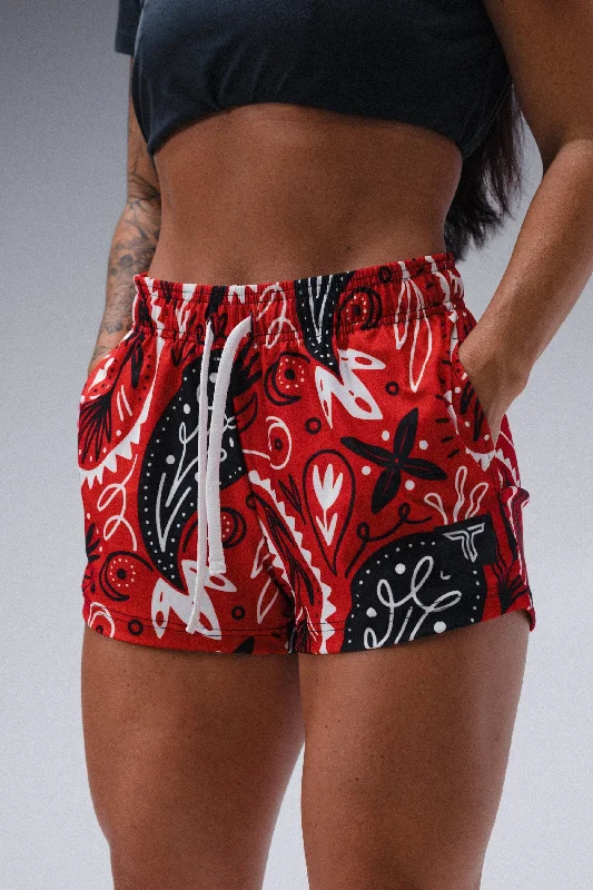 Men's neon - colored athletic shorts for high - visibility workouts Bandana Women's Gym Short (3" Inseam) - Red Men's neon - colored athletic shorts for high - visibility workouts Bandana Women's Gym Short (3" Inseam) - Red