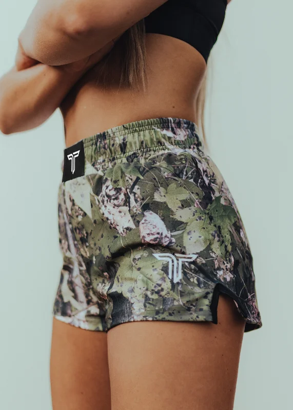 Men's wide - leg linen blend shorts for a relaxed beachside vibe Hunter Camo Women’s Fight Shorts (3” Inseam) Men's wide - leg linen blend shorts for a relaxed beachside vibe Hunter Camo Women’s Fight Shorts (3” Inseam)