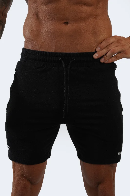 Men's drawstring casual linen shorts for a laid - back summer look ESSENTIAL SHORTS 2.0 - BLACK (White Logo) Men's drawstring casual linen shorts for a laid - back summer look ESSENTIAL SHORTS 2.0 - BLACK (White Logo)