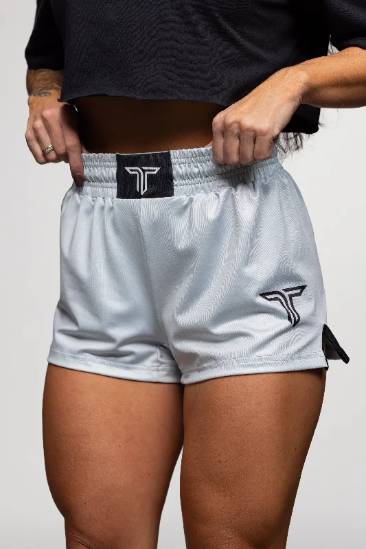 Men's neon - colored athletic shorts for high - visibility workouts Essential Women's Fight Shorts (3" Inseam) - Silver Men's neon - colored athletic shorts for high - visibility workouts Essential Women's Fight Shorts (3" Inseam) - Silver