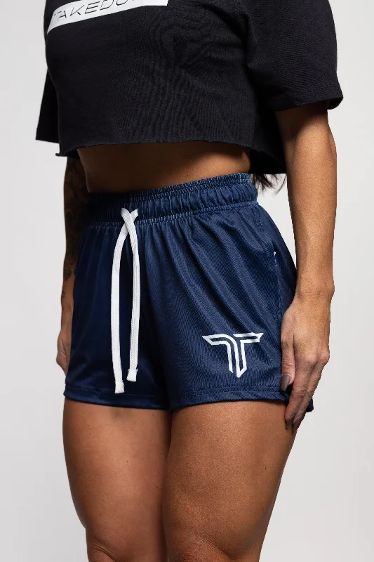 Men's zip - pocket canvas shorts for added functionality during travel   Essential Women's Gym Short (3" Inseam) - Navy