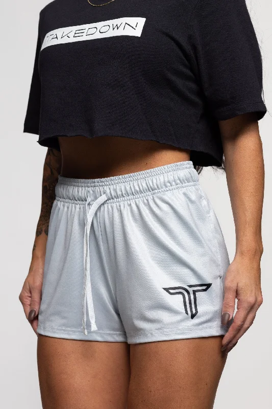 Men's zip - pocket canvas shorts for added functionality during travel Essential Women's Gym Short (3" Inseam) - Silver Men's zip - pocket canvas shorts for added functionality during travel Essential Women's Gym Short (3" Inseam) - Silver