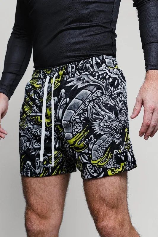 Men's drawstring casual linen shorts for a laid - back summer look Iron Dragon Mesh Training Short (5" Inseam) - Black Acid Men's drawstring casual linen shorts for a laid - back summer look Iron Dragon Mesh Training Short (5" Inseam) - Black Acid
