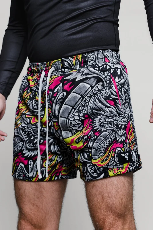 Men's camo print cargo shorts for outdoor adventures Iron Dragon Mesh Training Short (5" Inseam) - Magenta Men's camo print cargo shorts for outdoor adventures Iron Dragon Mesh Training Short (5" Inseam) - Magenta