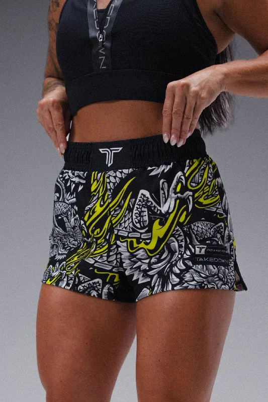 Men's breathable cotton athletic shorts for intense workouts Iron Dragon Women's Fight Shorts (3" Inseam) - Black Acid Men's breathable cotton athletic shorts for intense workouts Iron Dragon Women's Fight Shorts (3" Inseam) - Black Acid