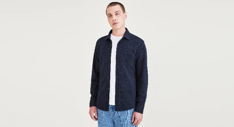 Men's flat - front chino shorts for semi - formal summer events Men's Slim Fit Knit Button-Up Shirt Men's flat - front chino shorts for semi - formal summer events Men's Slim Fit Knit Button-Up Shirt