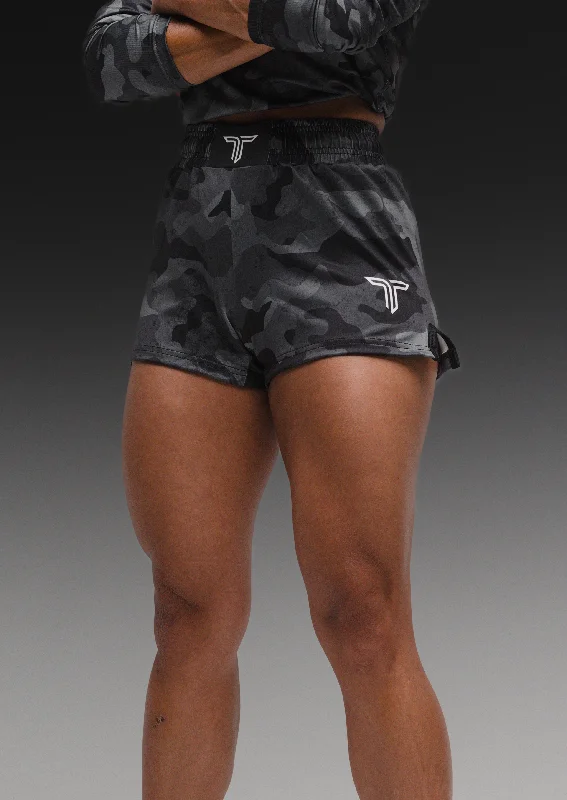 Men's side - stripe track shorts for a sporty running look Urban Camo Women’s Fight Shorts (3” Inseam) - Black Men's side - stripe track shorts for a sporty running look Urban Camo Women’s Fight Shorts (3” Inseam) - Black