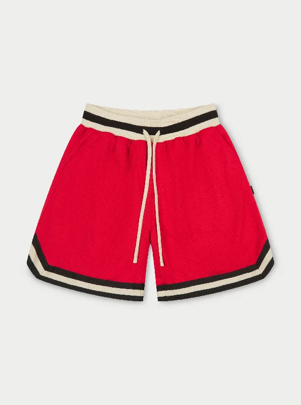 Men's pleated front twill shorts for a classic and sophisticated appearance VARSITY MESH SHORT - RED Men's pleated front twill shorts for a classic and sophisticated appearance VARSITY MESH SHORT - RED